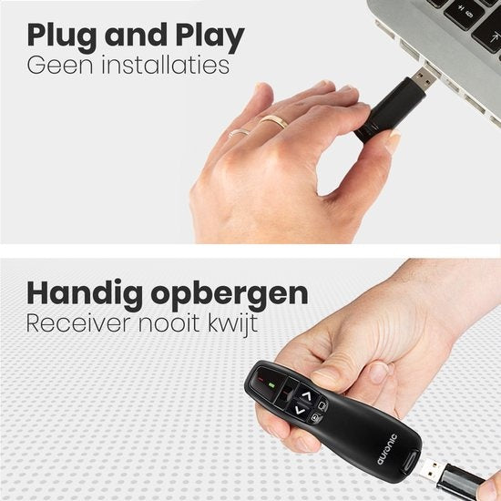 Auronic Presenter - Draadloos - Laser Pointer - Presentatie Klikker - 20 Meter - Incl. Hoes - Zwart