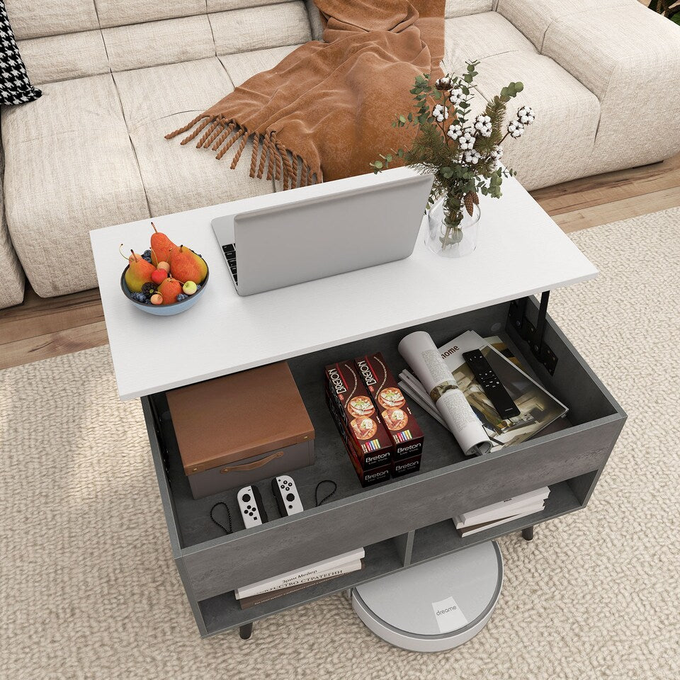 Coast Lift Top Salontafel Grijs 80x40x46 cm - Mid Century Modern met Opbergruimte