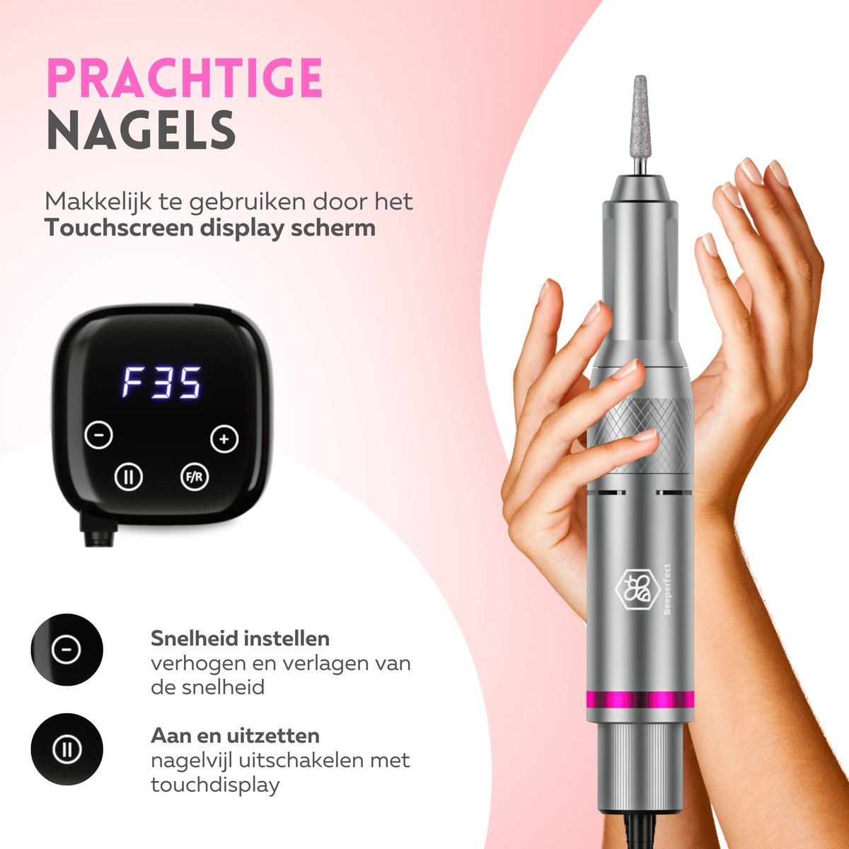 Beeperfect - Elektrische Nagelvijl Advanced - Nagelfrees - Manicure en Pedicure set - 35.000RPM - 26 Bitjes en 66 Schuurrolletjes