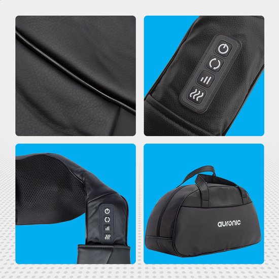 Auronic Shiatsu Massagekussen - Elektrisch - Draadloos - Massage Apparaten - Nek en Schouder - Infrarood - Inclusief Draagtas - Zwart