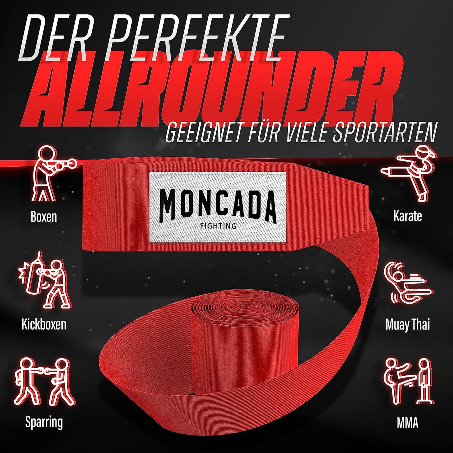 Moncada Fighting Boksbandage - 4m - Rood