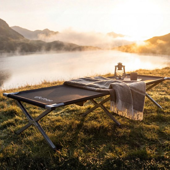 Outbee Veldbed - Kampeerbed - Stretcher - Opvouwbaar bed - Campingbed met draagtas - Draagkracht 150KG - 190 x 63 cm - Zwart