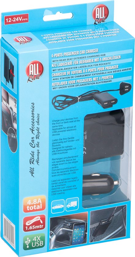 All Ride USB Oplader voor Auto - Autolader - 12/ 24 Volt - Splitter voor Sigarettenaansteker