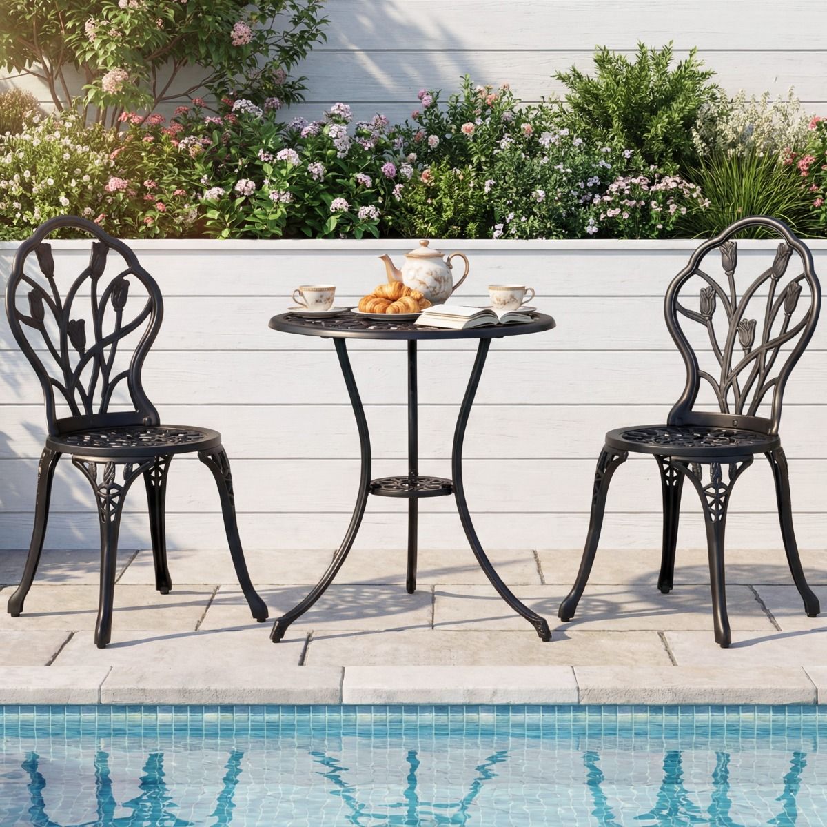 Coast tuinset van gegoten aluminium - 3-delig - met parasolgat - zwart