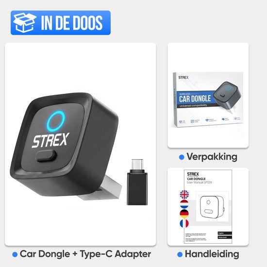 Strex Draadloze Adapter Geschikt voor Apple CarPlay & Android Auto - Wireless Dongle - USB-A en USB-C - Plug and Play
