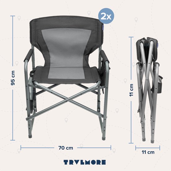 TRVLMORE Campingstoelen - Duo Pack - Opvouwbaar - Lichtgewicht - 120 kg draagvermogen - Zwart