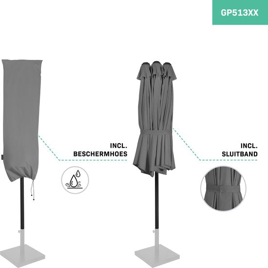 VONROC Premium Parasol Iseo - 460x270cm – Dubbele parasol – Duurzaam - UV werend doek - Grijs – Incl. beschermhoes
