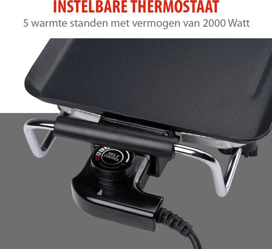 alpina Teppanyaki Bakplaat XXL - Bakplaat - 100x20cm - 2000W - Regelbare Thermostaat - Anti-Aanbaklaag - Zwart