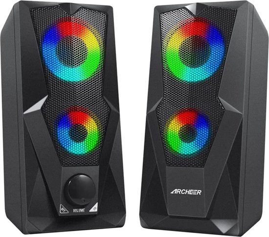 ARCHEER Multimedia Speakers - Computerluidsprekers - RGB - met verbeterde stereobas - 2.0 kanaals - voor pc Desktop Laptop Tablet Smartphones - zwart