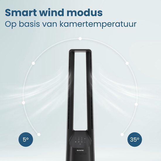 Auronic Torenventilator - Bladeless Model - Luchtkoeler - Vloerventilator - Stille Ventilator Staand - 101 CM - 6 Snelheden - Fan - Met Timer - 39 dB - Grijs
