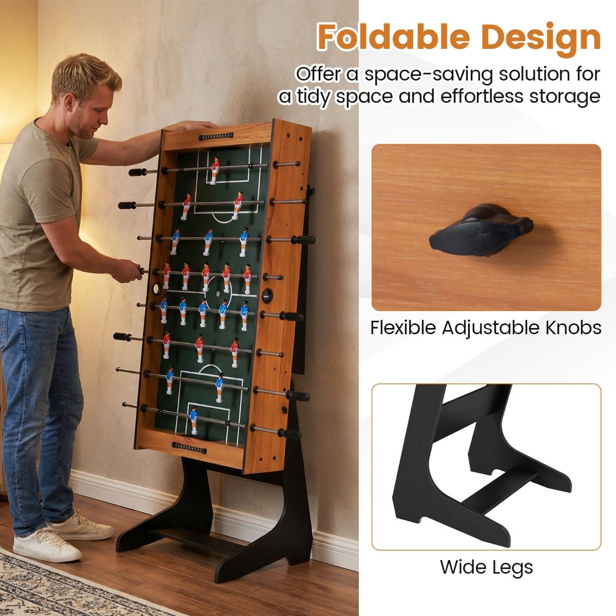 Coast Opvouwbare tafelvoetbaltafel - ruimtebesparend ontwerp - MDF frame - naturel