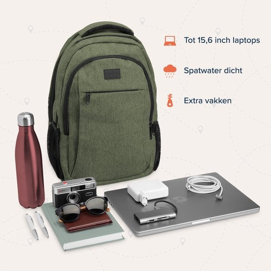 TRVLMORE Rugzak - 28L - 15,6 inch - Laptop Rugtas - Schooltas - Unisex - Spatwaterdicht Groen