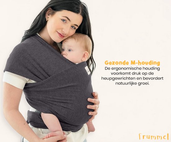 Frummel Baby Draagdoek Donkergrijs - Draagzak - Baby Wrap - Baby carrier - Draagdoek baby - Baby 0-36 maanden - Newborn