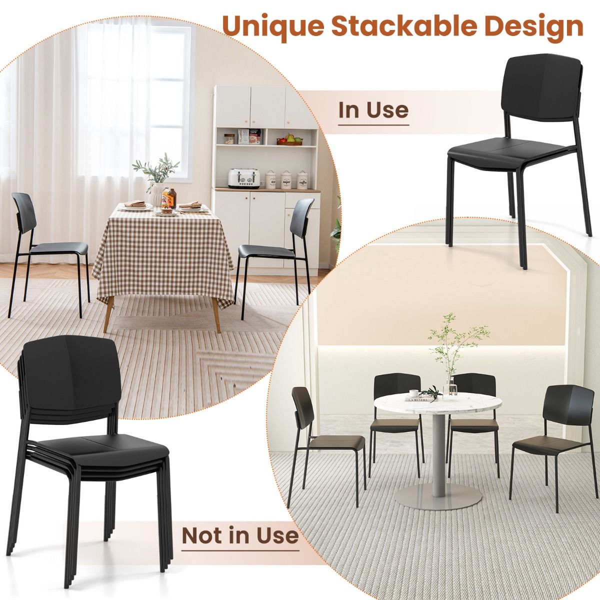 Coast Eetkamerstoelen Set van 4 - Stapelbaar - Ergonomische rugleuning - Meerdere kleuren