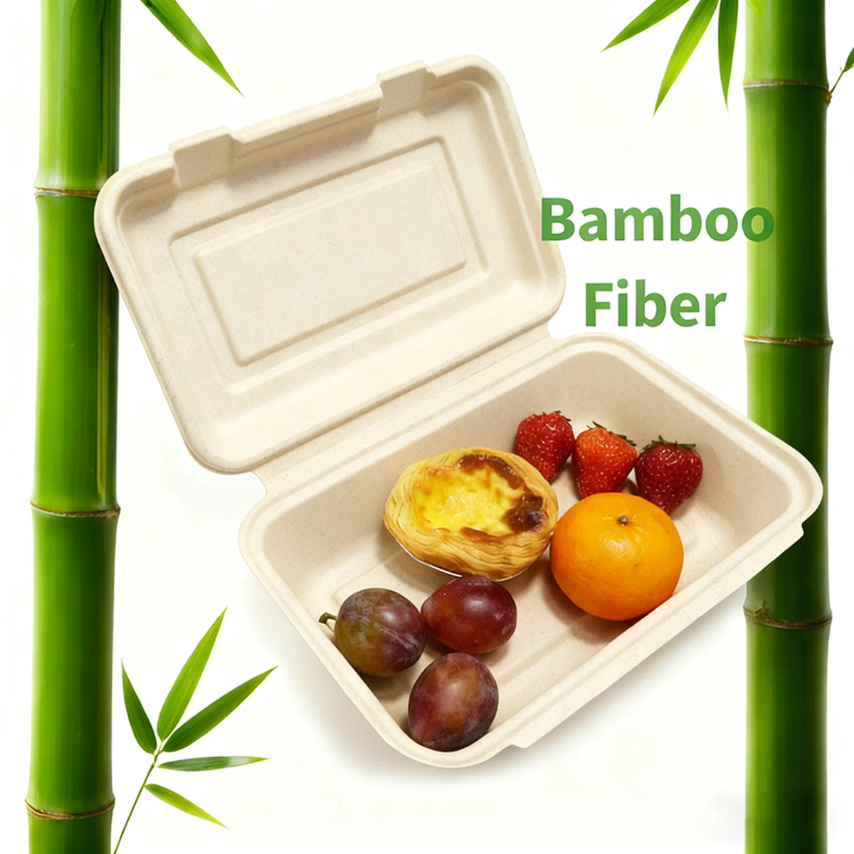Rui Bamboo Menubakken met Scharnierdeksel - 887 ml - 50 Stuks - Wegwerp