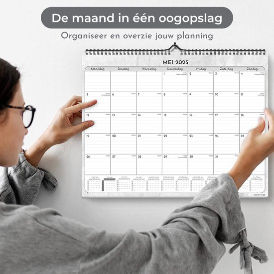 Systemyze Maandkalender 2025 Ophangbaar 12 Maanden - Kalender - Jaarkalender - Maandplanner - Wandkalender - Jan 2025 t/m Dec 2025 - 43 x 33cm