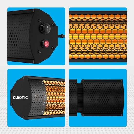 Auronic Terrasverwarmer - Infrarood - Heater - Elektrisch - 2000W - Afstandsbediening - 2 Standen - Zwart