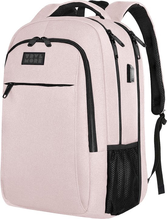 TRVLMORE Rugtas - 28L - 15,6 Inch - Laptop Rugzak met USB - Antidiefstal - Heren en Dames - Tas Roze