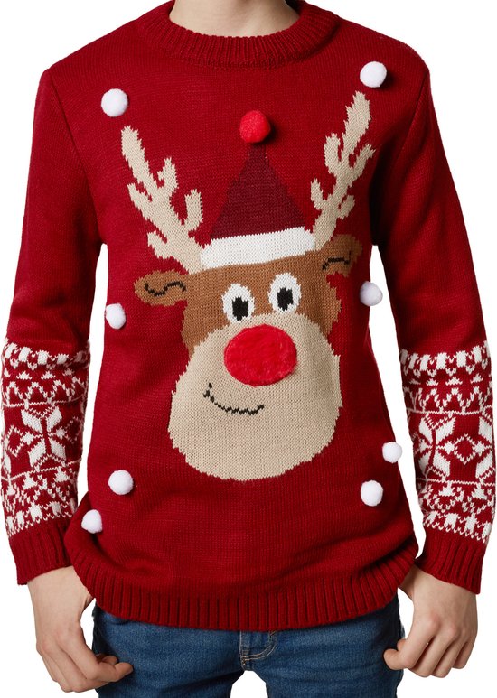 Dressforfun Kersttrui Rudi Rendier voor kinderen - 140 (9-10y) - Verkleedkleding carnaval - Halloween - Verkleden - Feestkleding - Carnavalskleding - Feest - Partykleding