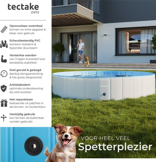 tectake® Hondenzwembad - Hondenpool- Zwembad voor honden - Ballenbak - Opvouwbaar - ⌀160 cm - Extra stevig - Eenvoudig te vullen en te legen