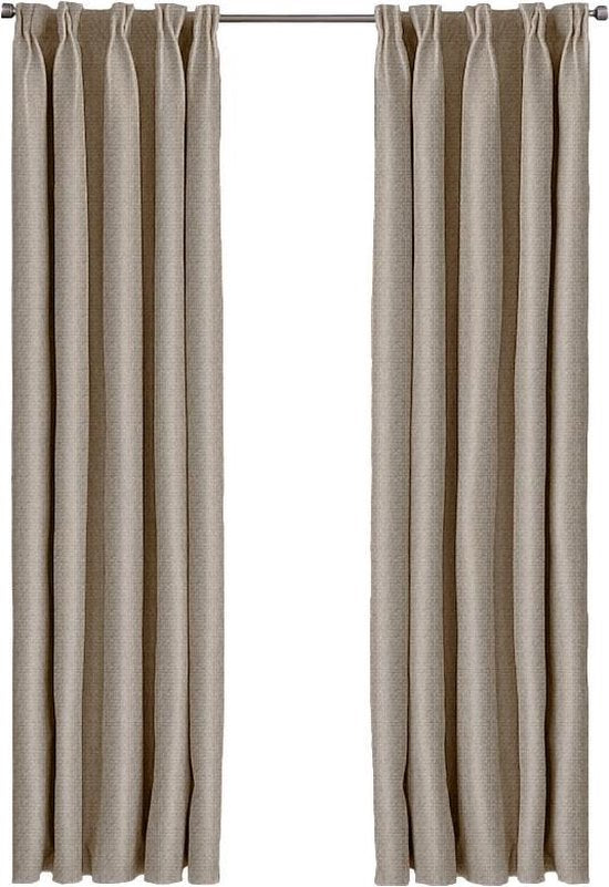 Larson - Luxe Geweven Blackout Gordijn - Haken - Beige - 150 x 250 cm - Verduisterend & kant en klaar