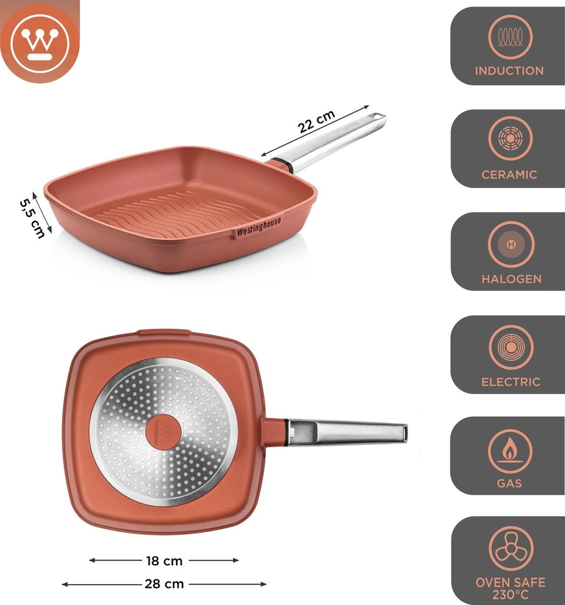 Westinghouse Performance Series Grillpan - Oven Geschikt - 28 cm - Oranje
