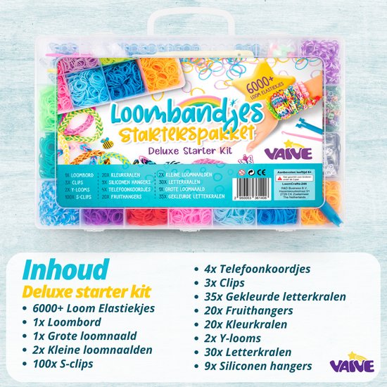VAIVE Loombandjes Deluxe Starter Kit met Loombord - Loom bandjes Starterspakket - Knutselen Meisjes - Voor Kinderen - Knutselkoffer