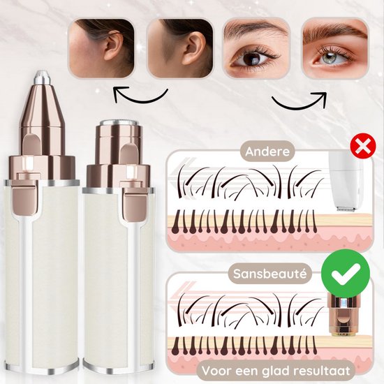 Wenkbrauw Trimmer - Gezichtsontharing Dames - Gezichtshaar Verwijderen Vrouw - Sansbeauté® - Safety Razor - Ladyshave - Flawless Gezichts Ontharing - Wenkbrauw Scheermesje