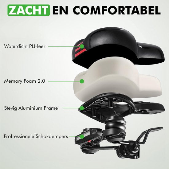 Travelhawk Fietszadel - Stadszadel - Extra Comfortabel - Ventilerend - Unisex - Zwart