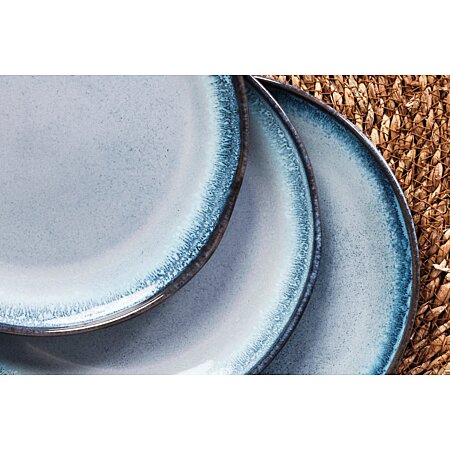 Bjorn Servies 18 delige set - wit/blauw met zwarte rand