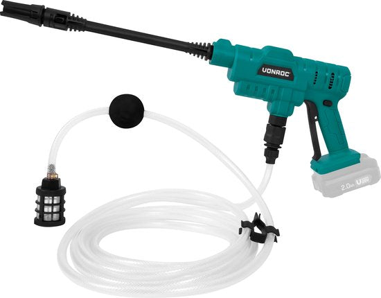 VONROC Accu drukreiniger 20V – 24bar – 198 l/h - Incl. 5m aanzuigslang, reinigingsmiddelenfles en regelbare spuitmond – Zonder accu & lader