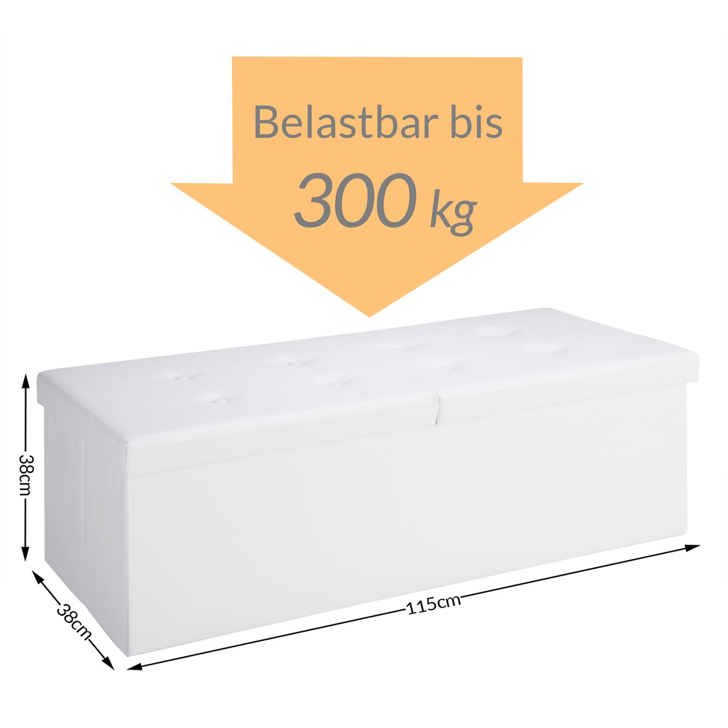 Casaria Zitbank met Opbergruimte - 115x40x40cm 130L Kunstleer – Wit