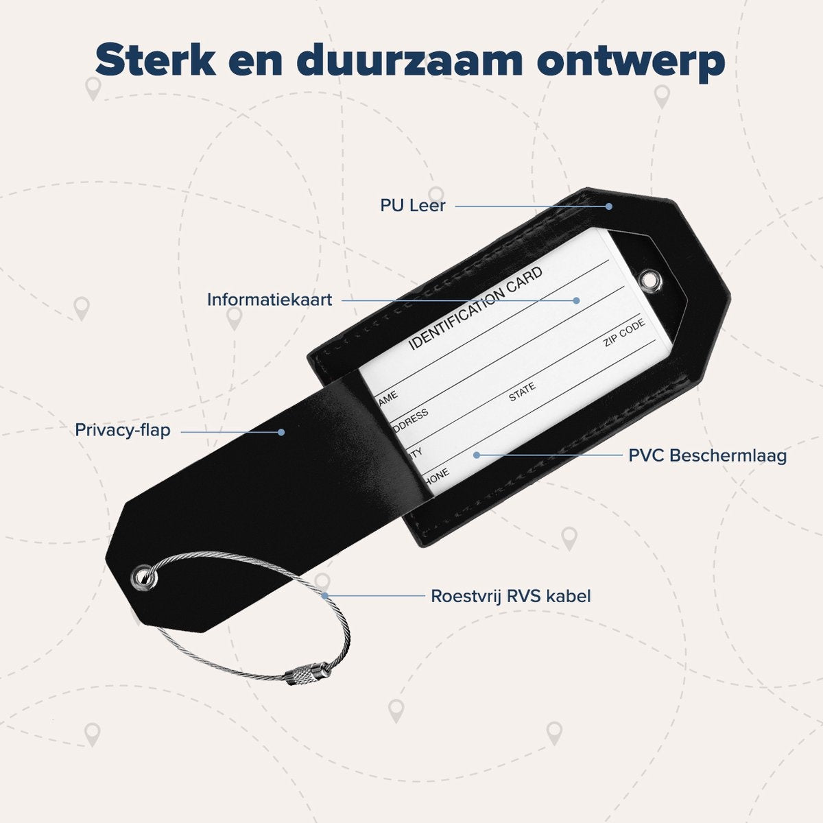 TRVLMORE Kofferlabel - Leer - Voor Koffers en Tassen - 4 Stuks - Zwart