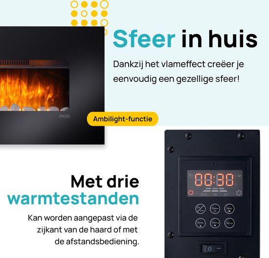 MOA Sfeerhaard Elektrisch - Openhaard met Afstandsbediening en Ambilight - Kachel - 2000W - Zwart