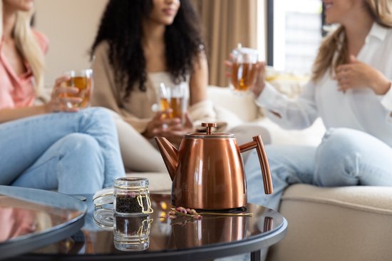 Vaja® Theepot Juliette Rosé - Dubbelwandig - 1 Liter - RVS Theekan met Filter & Warmhouder