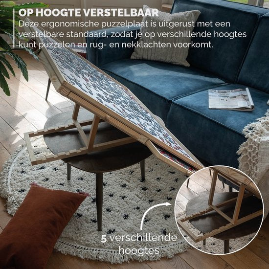 BREND BR-2224 Verstelbare Puzzelplaat met 4 Lades voor 1500 Stukjes - Puzzelbord met transparante Afdekplaat - Puzzeltafel met Vilt en Opbergsysteem