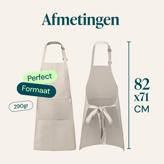 Castagnola keukenschort - Water- en vuilafstotend - Professioneel Kookschort - Schort voor Dames en Heren - Horeca Sloof - Unisex - Verstelbare Gesp - Extra Grote Vakken - Beige