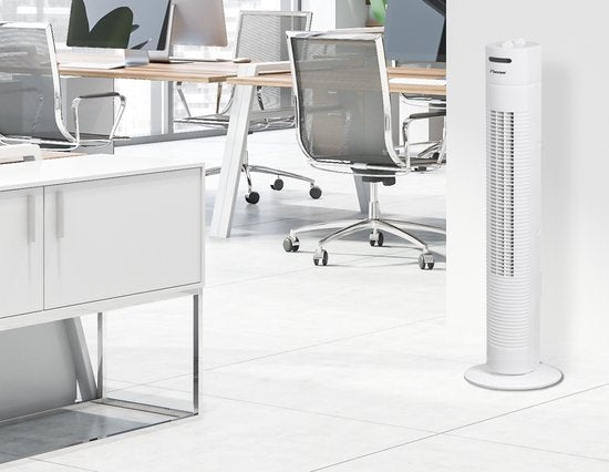 Bestron Torenventilator, Ventilator met 3 snelheidsstanden & 75° graden draaifunctie, incl. Timer, hoogte: 78 cm, 35W, AFT760W, kleur: wit
