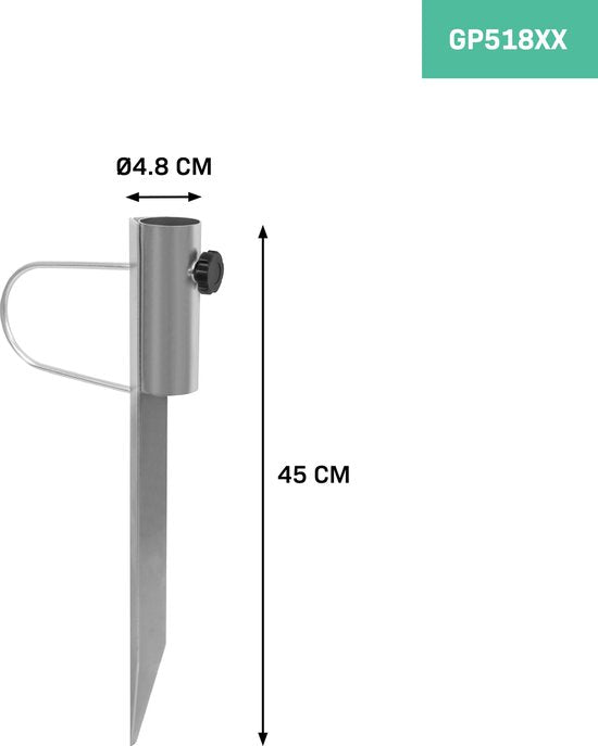 VONROC Grondanker – Parasolhouder - 45cm - universeel geschikt voor stokdiameter t/m 38mm - gegalvaniseerd staal - ook geschikt voor droogmolen