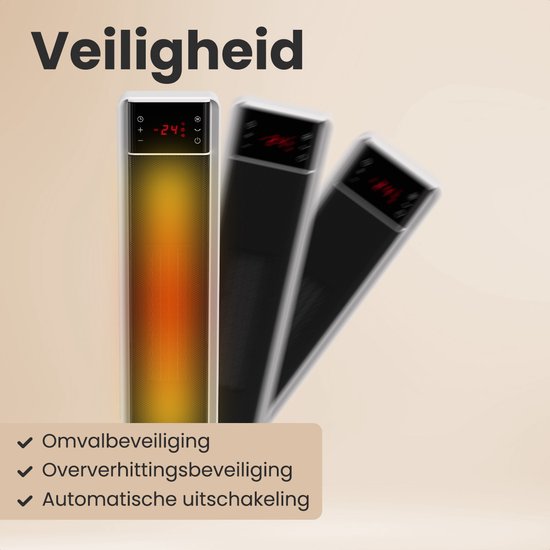 Auronic Elektrische Kachel - Keramische Kachel - Toren Kachel - 2000W Heater - Wit
