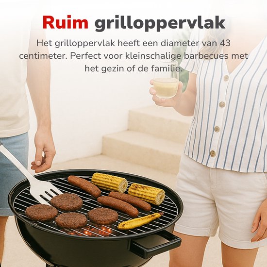 alpina Houtskool BBQ - Kogelbarbecue Ø43 cm - Barbecue met Deksel en Wielen - Geïntegreerd Ventilatiesysteem - Verwijderbare Asopvangbak - Zwart
