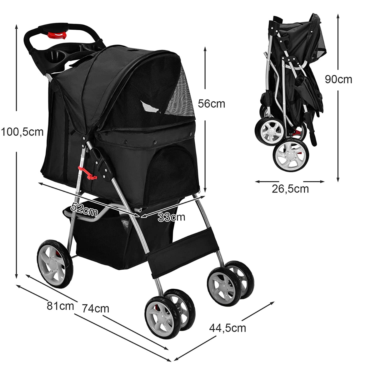 Coast Dog auto huisdieren buggy tot 15 kg 81 x 45 x 101 cm zwart