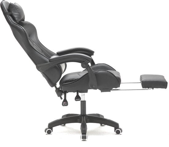 VDD Gaming - Game stoel - Gaming - Bureaustoel - Met Nekkussen & Verstelbaar Rugkussen - Met Voetsteun -Silicone Game Stoel - Draaistoel - Zwart