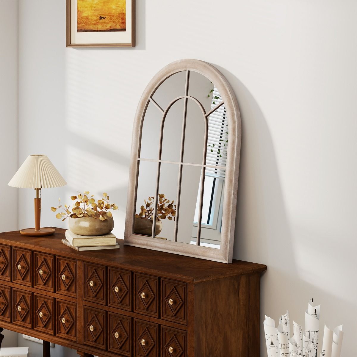 Coast Raamkozijnspiegel - gebogen wandspiegel - metalen frame - grijs - 88 x 69,5 cm
