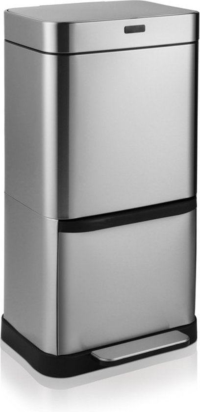 Umuzi Cleaning Zilveren Prullenbak - Met Sensor en Pedaal - 4 Compartimenten - Eenvoudig Afval Scheiden - RVS - 70 Liter - Recyclen - 42 x 30 x 80 cm