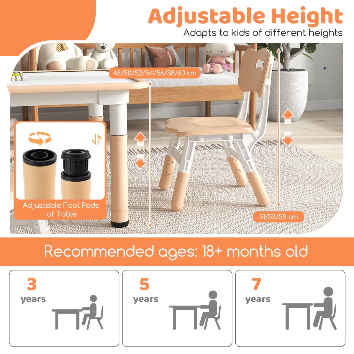 Coast Kindertafel en 4 Stoelen Set - In hoogte verstelbaar - Graffiti blad - 120 x 60 cm - Groen