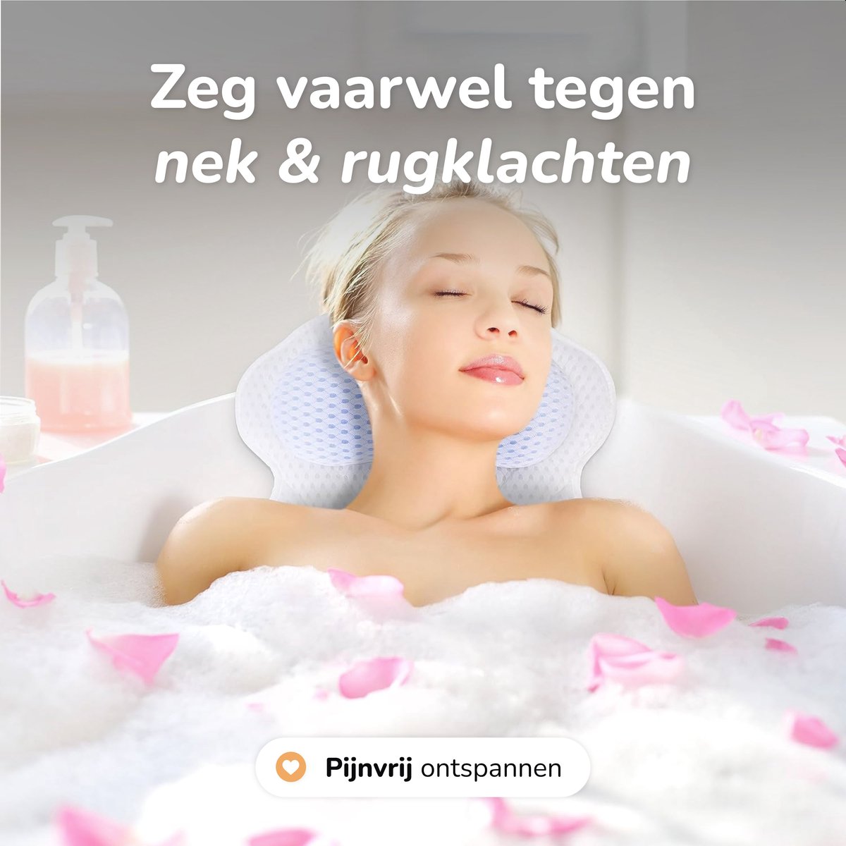 Badkussen voor in Bad 17x17 cm - Wit - Ergonomisch en Comfortabel Steunkussen voor Nek en Hoofd - Alyze