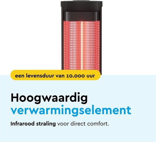 BRASQ Elektrische Terrasverwarmer staand – 2000 watt - 3 warmtestanden – met Afstandsbediening en timer – Infrarood heater – spatwaterdicht – verwarming voor binnen en buiten – Zwart