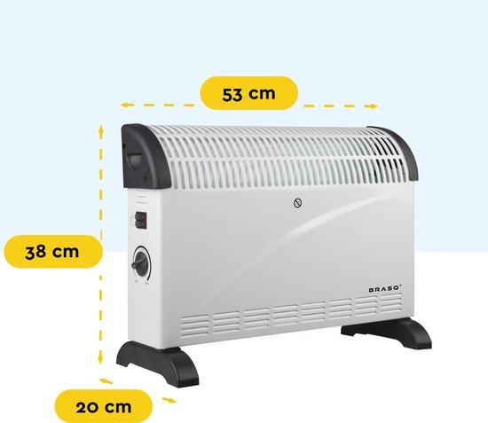 BRASQ Elektrische Convectorkachel - Elektrische Kachel - Compact en Geruisloos - Verstelbare thermostaat 750/1250/2000 watt - Verwarming wit - CH300