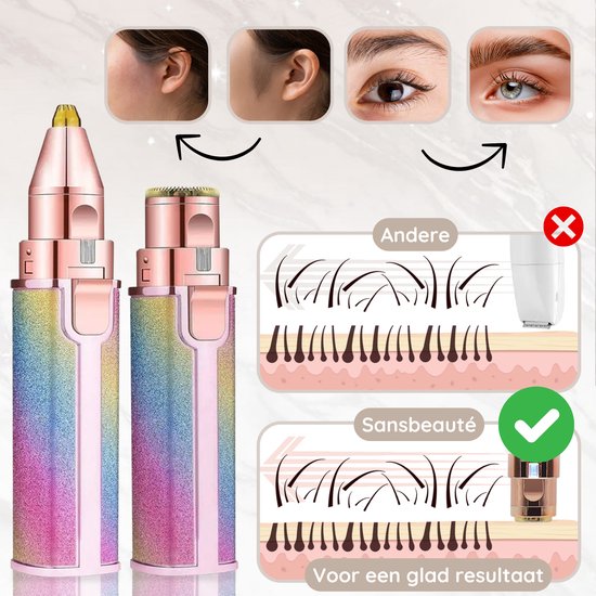 Wenkbrauw Trimmer - Gezichtsontharing Dames - Gezichtshaar Verwijderen Vrouw - Sansbeauté® - Safety Razor - Ladyshave - Flawless Gezichts Ontharing - Wenkbrauw Scheermesje